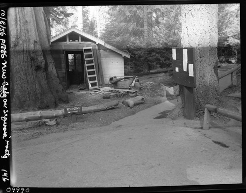 Construction, information booth next to market