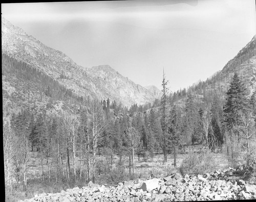 Misc. Canyons, Mouth of Goddard Canyon, Hanging canyon with stream cut canyon in base. Glaciated Canyons