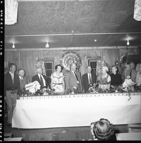 NPS Groups, retirement party for E.B. Jones. L to R: Bill Stephenson, ?, ?, Irene Jones, Supt. E. Scoyen, E.B. Jones, Billie Spigelmyre, Bernice Scoyen, Hugh Parkes, Eleanor Parkes