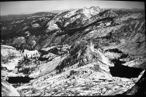 Emerald Lake, Views from Alta Peak, Glaciated Canyons. Mt. Silliman in background. View north from slops of Alta Peak