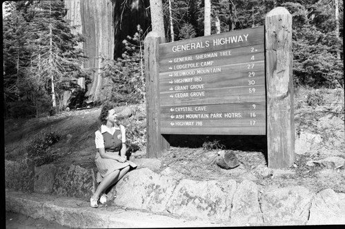 Signs, road sign at Giant Forest Village. Individual unidentified