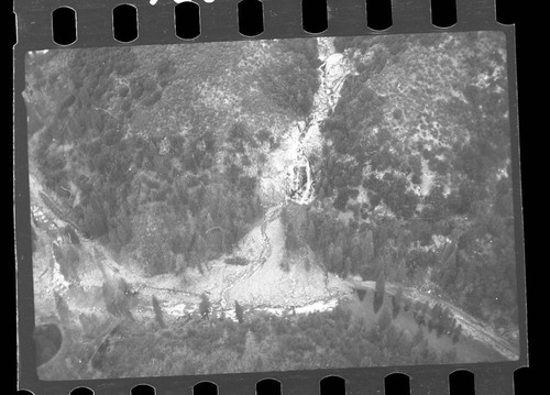 Flood and storm damage aerial view of canyon