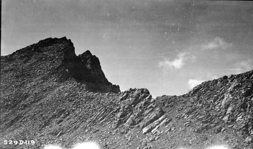 Trail routes, Misc. Gaps and Passes, pass over Kings-Kern Divide crosses at the north face of Mt. Generva about 12,210 elevation. Not recommended on account of bad snow exposure