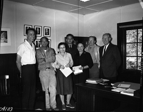 NPS Groups, Awards Presentation, L to R: Milford Cook, Grady Nunnelee, Fern Gray, Jim Dempsey, Irma Buchholz, Hank Adams, Superintendent Davis. Dedications and Ceremonies, Park Superintendents. Demps