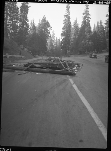 Accidents & Wrecks, wreck of Big Stump Entrance Station after being hit by a logging truck