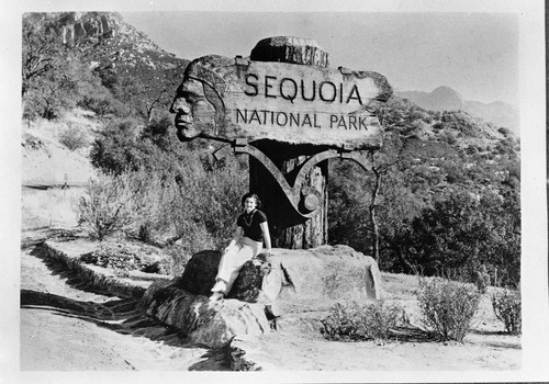 Signs, Historic Individuals, entrance sign and Hortense Bradshaw, of Three Rivers, wife of CCC employee