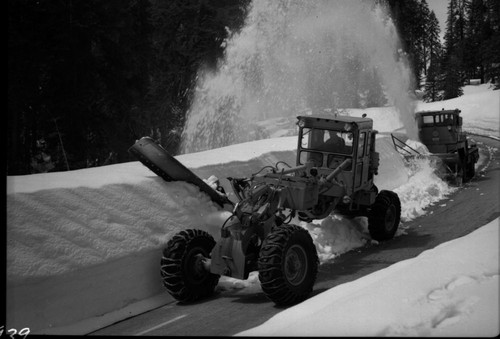 Robert Zink, Woodward Creek area, Generals Highway, Record Heavy Snows, Tandem operations of rotary snow plow of widen highway to two lanes. 690424