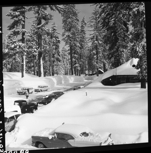 Winter Scenes, Grant Grove Village in snow, Concessioner Facilities. Vehicular Use