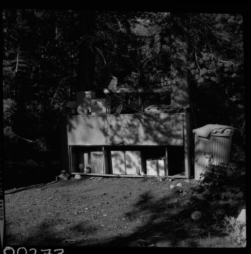 Ranger Stations, LeConte Ranger Station. Fire tools and storage area (flammable materials) in rear of tent cabin