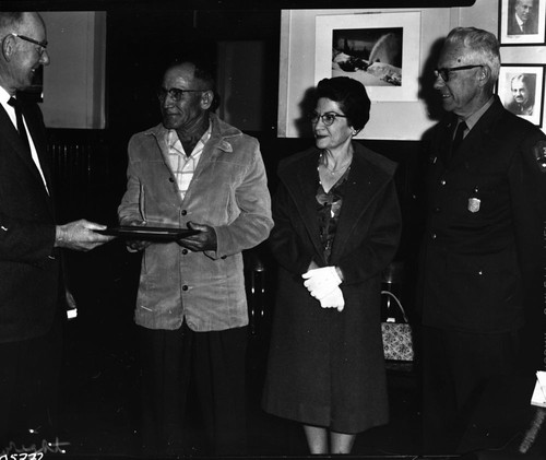 NPS Individuals, Raymond Wright, Presentation of Interior Dept. Commendable Service Award after 34 years of service at SEKI, by Supt. John Davis