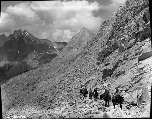 Stock Use, Pack Train approaching Mather Pass. Supt. Scoyen in lead. Trails