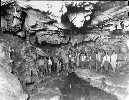 Crystal Cave, Early visitors to Crystal Cave. Misc Visitor Activities, Crystal Cave interior formations, near entrance. Junction Room. 180000. Nitrate