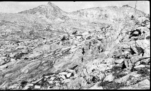 High Sierra Trail Investigation, looking west toward pass east of Moose Lake. Right panel of a two panel panorama