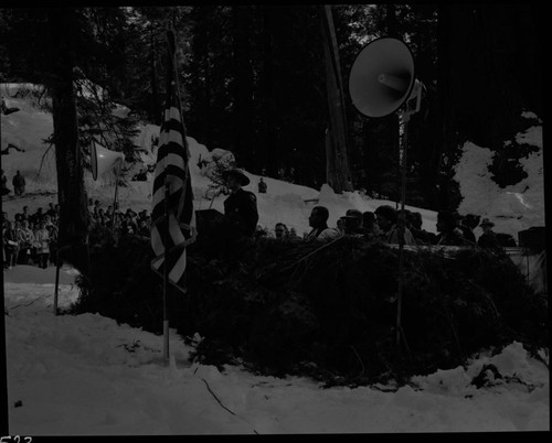 Nation's Christmas Tree Ceremony, 1961. NPS Individuals. Asst. Chief Park Naturalist Richard Burns speaking