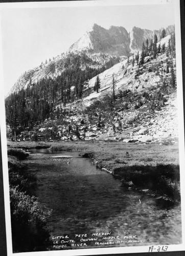 Misc. Meadows, Middle Fork Kings River, Le Conte Canyon. Taken about 1918. Copied from the book "Rainbow Trail."