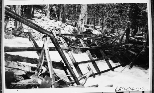 Construction, Big Arroyo Bridge Showing stringers and cross beams after flooring removed. Bridges