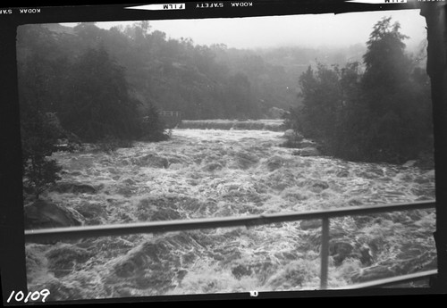 Floods and storm damage Kaweah River at Flood stage from bridge at Kaweah No 3 Powerhouse