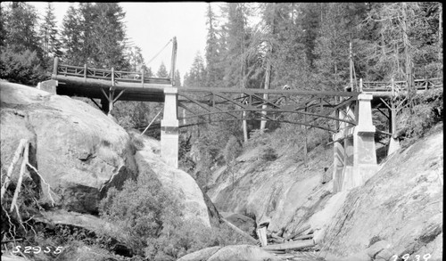 Construction, span in place, looking upstream, Bridges