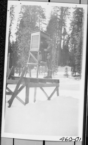 Snow survey, Taking weather report, Ranger Kerr, NPS Individuals