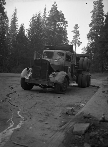 Accidents & Wrecks, wreck of Big Stump Entrance Station after being hit by a logging truck