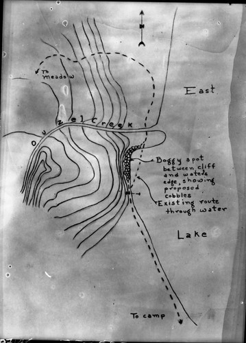 Meadow studies, diagram of upper end of East Lake and mouth of Ouzel Creek. Maps and Graphics