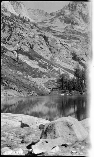 High Sierra Trail Investigation, Hamilton Lake, Kaweah Gap. Left panel of a three panel panorama. View to Kaweah Gap