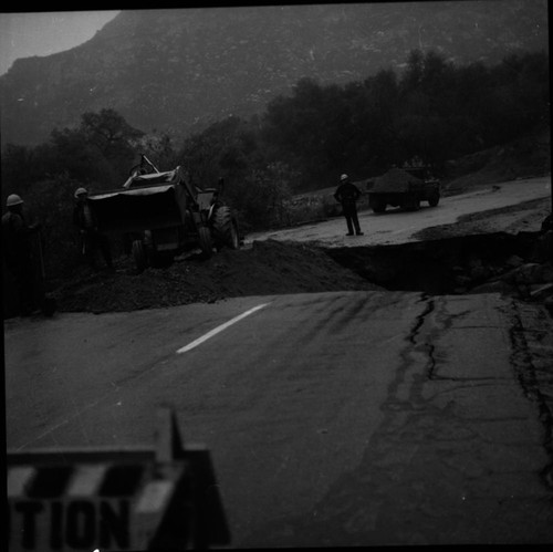 Floods and Storm Damage, Road washouts. Sycamore Intersection. Vehicles and Equipment