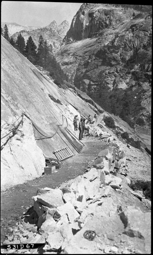 Construction, Trail Crew at work, above River Valley leading to Lone Pine Creek