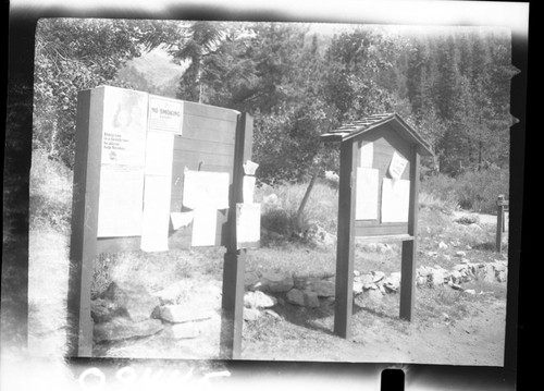 Signs, Forest Service Bulletin board with Sierra Club "Stop Mineral King" petition