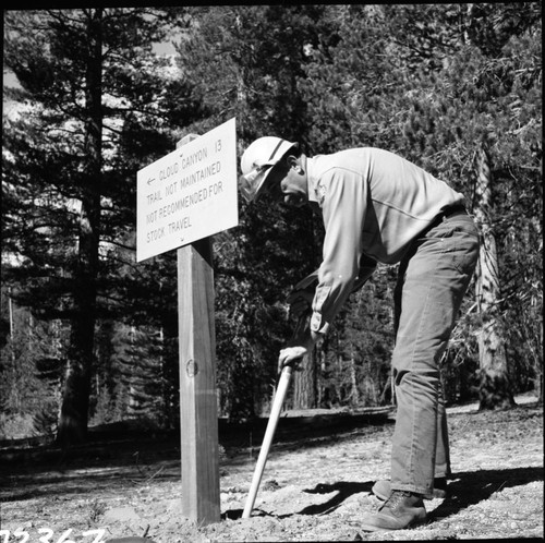 Signs, Trail signs at Junction Meadow. NPS Individuals, Richard McLaren working