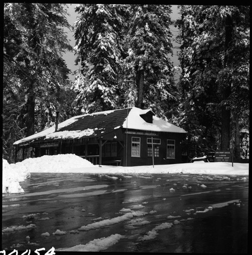 Winter Scenes, Grant Village in light snow. Concessioner Facilities