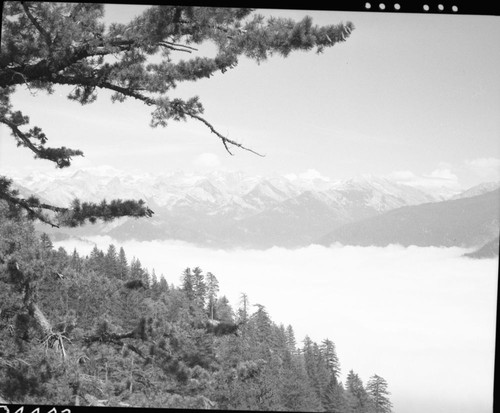 Fog in Kaweah Canyon, looking east, Clouds, Great Western Divide, Middle Fork Kaweah River Canyon