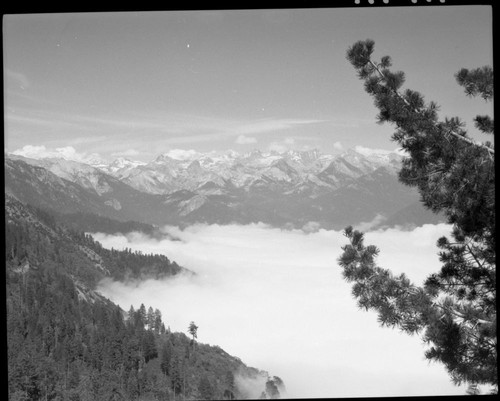 Fog in Kaweah Canyon, looking east, Clouds, Great Western Divide, Middle Fork Kaweah River Canyon