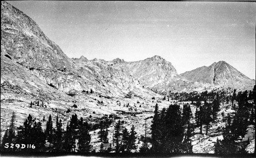 Trail routes, west side of upper Kern Basin, looking north. Subalpine Forest PLant community