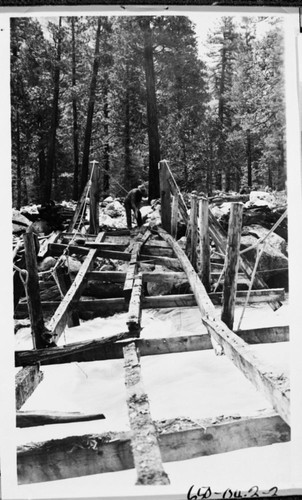 Construction, Big Arroyo Bridge Showing stringers and cross beams after flooring removed