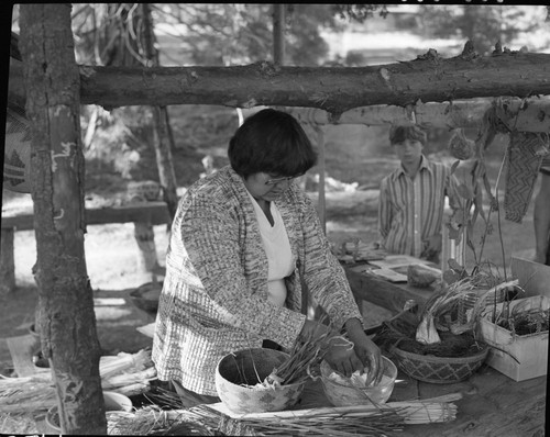 Interpretive Activities, Gladys McKinney preparing soap root. NPS Individuals, Indian Baskets