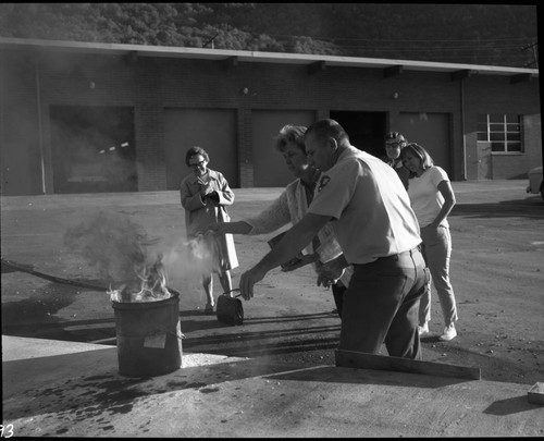 Training Activities, Fire Extinguisher Training for Women, NPS Individuals, Lto R: Irma Buchholz, Barbara Pettit, Lynn Bawden, Peggy Burns,?