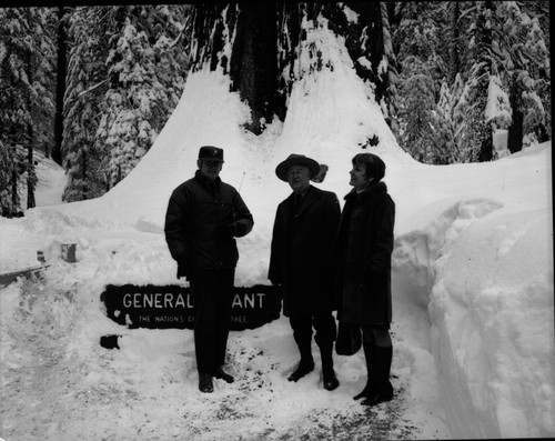 Nation's Christmas Tree Ceremony, 1972. Park Superintendents. Supt. Henry G. Schmidt and Ellenor Fullur, other ranger unidentified