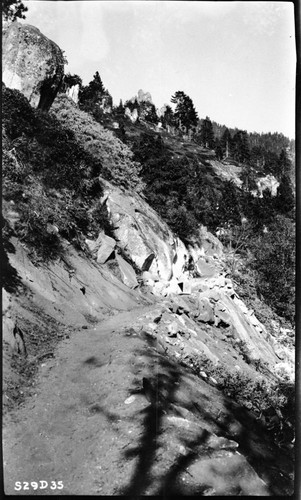 Construction, vicinity of station 288 Merhren Creek area. Trails, Misc. Peaks. Panther Peak on horizon