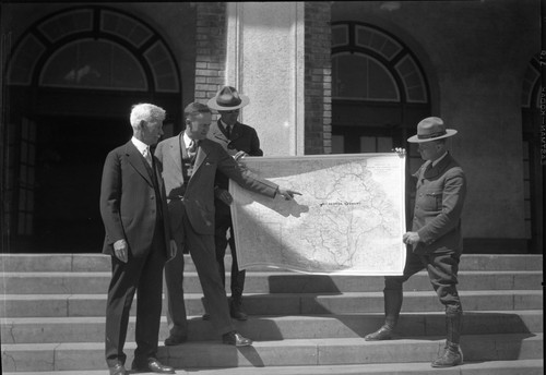 Dedications and Ceremonies, Dedication of Mt. George Stewart. L to R: George Stewart, Horace Albright, Larry Cook, Ford Spigelmyre