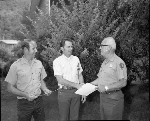 NPS Individuals, Norman Clark, with Ray Murry (left) and Hank Schmidt (right), Supt. Park Superintendents