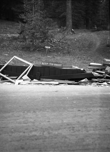 Accidents & Wrecks, wreck of Big Stump Entrance Station after being hit by a logging truck