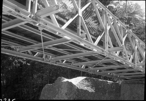 Bridges, Steel trail bridge over South Fork at Bubbs Creek. Showing underside construction