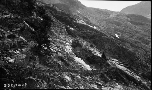 Construction, Hamilton Gorge area of High Sierra Trail, remarks: 3 picture panorama 01785-7, right panel of a three panel panorama