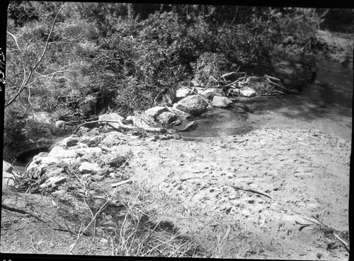 Floods and Storm damage, Misc. Creeks, Panorama of pool in Sequoia Creek which has become filled with sand. right panel