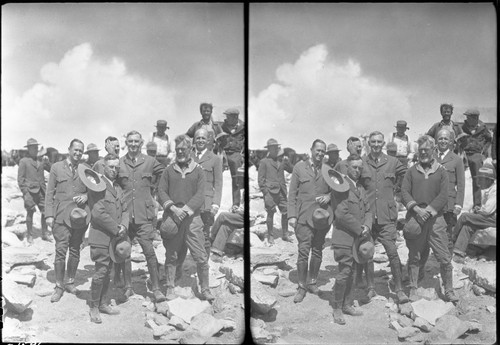 Mt. Whitney, SNP. Dedications and Ceremonies, Mt. Whitney Trail Dedication (stereo pair). NPS Groups, Horace Albright