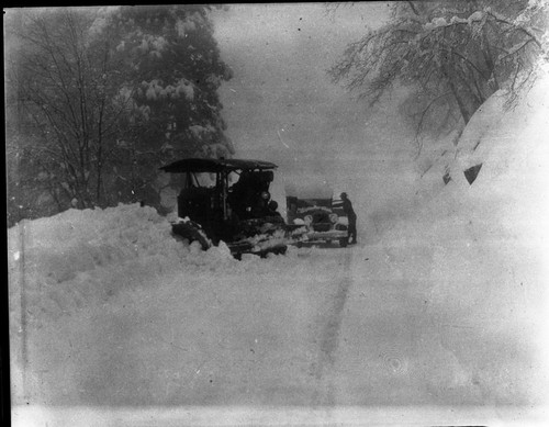 below Giant Forest. Vehicles and Equipment, bulldozer clearing snow