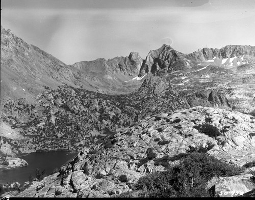 Bullfrog Lake, looking SW to Mount Brewer. Mount Brewer, Subalpine Forest Plant Community