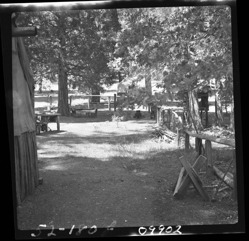 Concessioner Facilities, Camp Conterno, (Lewis Camp) Corner of dining room, looking towards tents outside compound