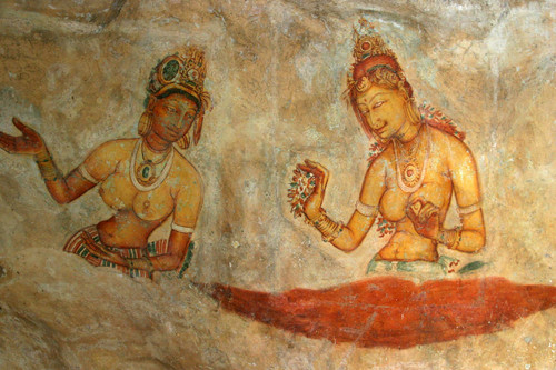 Sigiriya paintings on rock depression: Cave 1